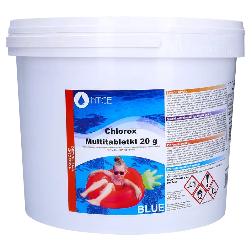 Multitabletki chlorowe z niebieskim kolorantem do dezynfekcji wody basenowej NTCE Chlorox Blue 20g - opak. 5 kg