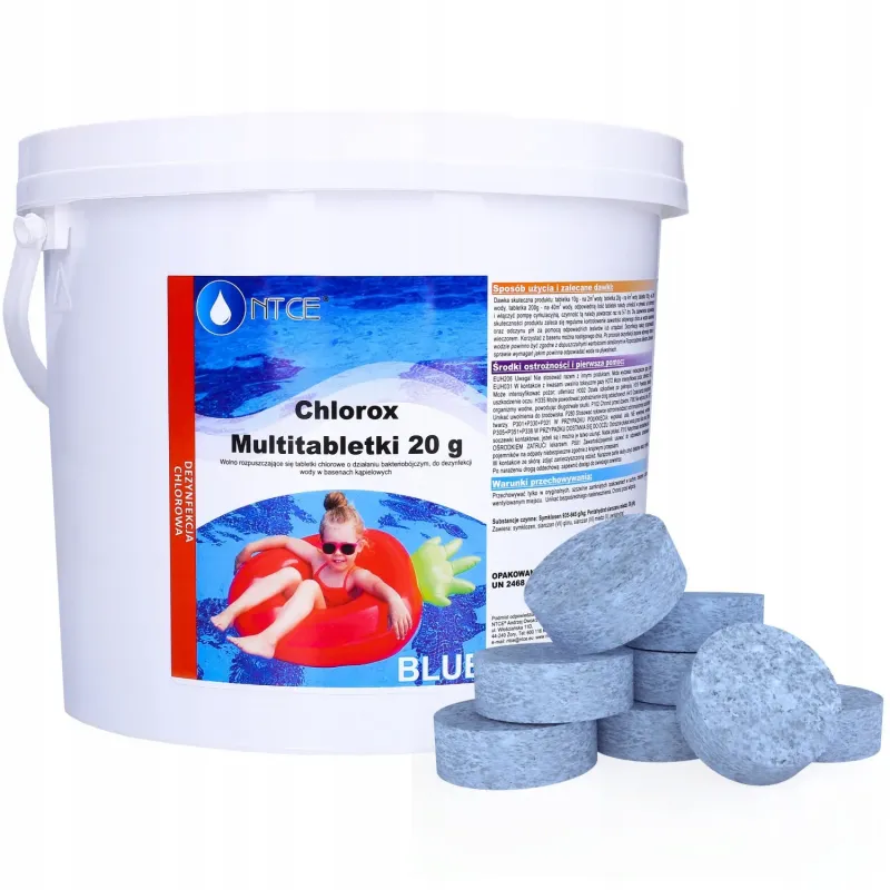 Multitabletki chlorowe z niebieskim kolorantem do dezynfekcji wody basenowej NTCE Chlorox Blue 20g - opak. 5 kg