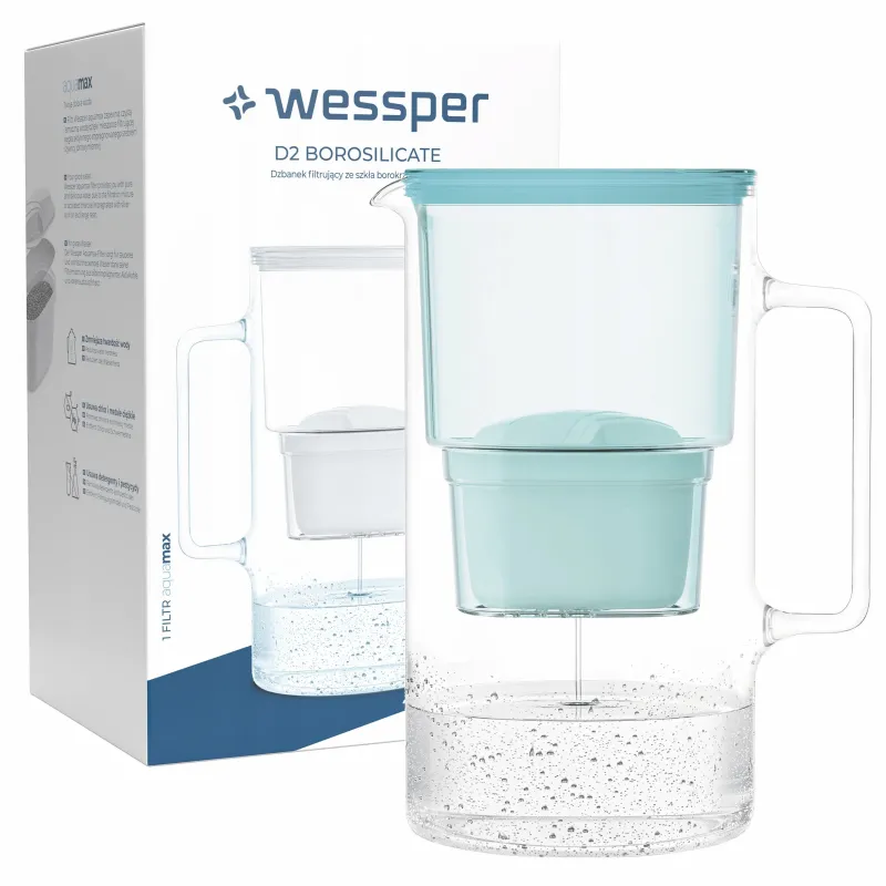 Dzbanek filtrujący szklany Wessper D2 Borosilicate 3 l miętowy z filtrem Aquamax Standard