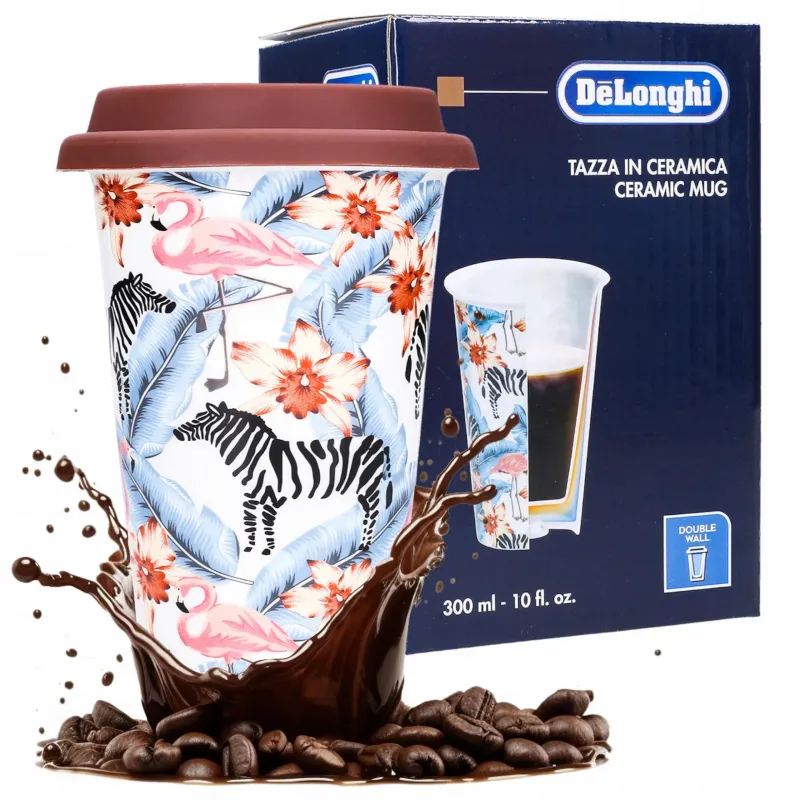 Kubek termiczny DeLonghi HandMade dla miłośników zwierząt, ceramiczny z silikonową pokrywką 300 ml