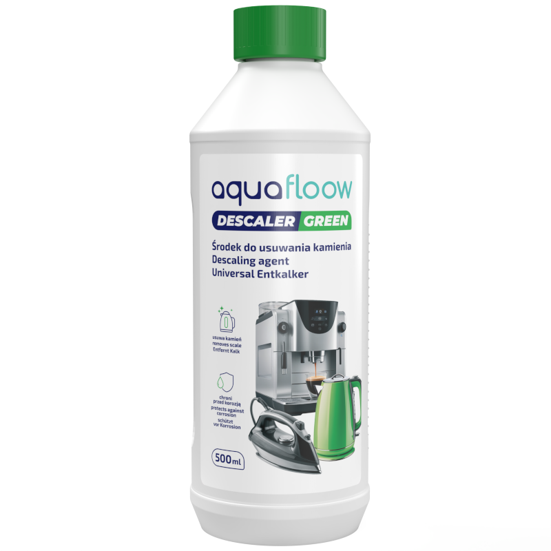 Naturalny środek do usuwania kamienia, odkamieniacz AquaFloow Descaler Green do ekspresu, czajnika 500 ml