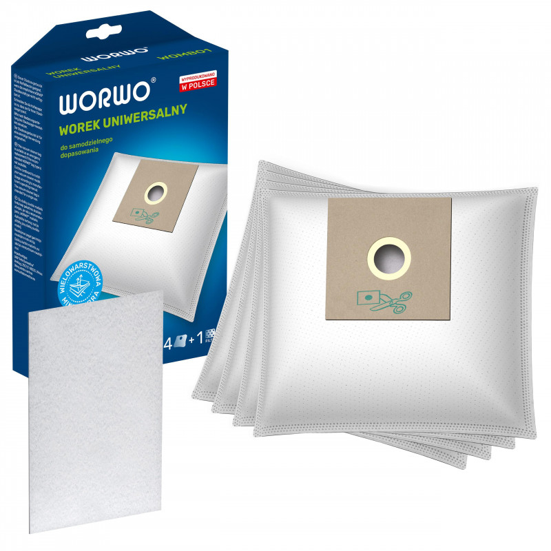 Worki syntetyczne Worwo uniwersalne do samodzielnego dopasowania - 4 szt. + filtr wlotowy Worki syntetyczne Worwo uniwersalne do samodzielnego dopasowania - 4 szt. + filtr wlotowy