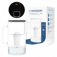 Dzbanek filtrujący szklany Wessper D2 Borosilicate FutureFlow 3 l czarny z filtrem Aquaclassic