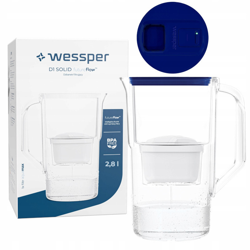 Dzbanek filtrujący Wessper D1 Solid FutureFlow 2,8 l niebieski z filtrem Aquamax Dzbanek filtrujący Wessper D1 Solid FutureFlow 2,8 l niebieski z filtrem Aquamax