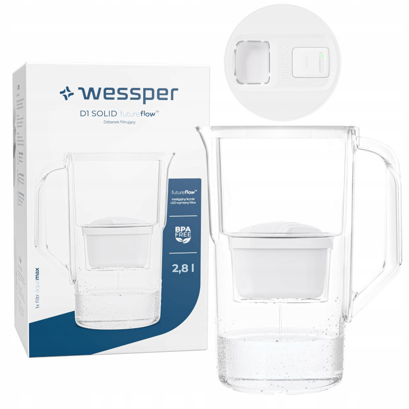 Dzbanek filtrujący Wessper D1 Solid FutureFlow 2,8 l biały z filtrem Aquamax Dzbanek filtrujący Wessper D1 Solid FutureFlow 2,8 l biały z filtrem Aquamax