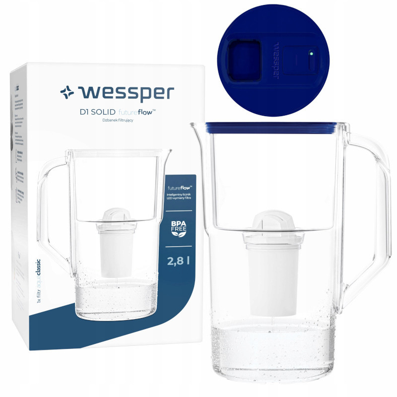 Dzbanek filtrujący Wessper D1 Solid FutureFlow 2,8 l niebieski z filtrem Aquaclassic Dzbanek filtrujący Wessper D1 Solid FutureFlow 2,8 l niebieski z filtrem Aquaclassic