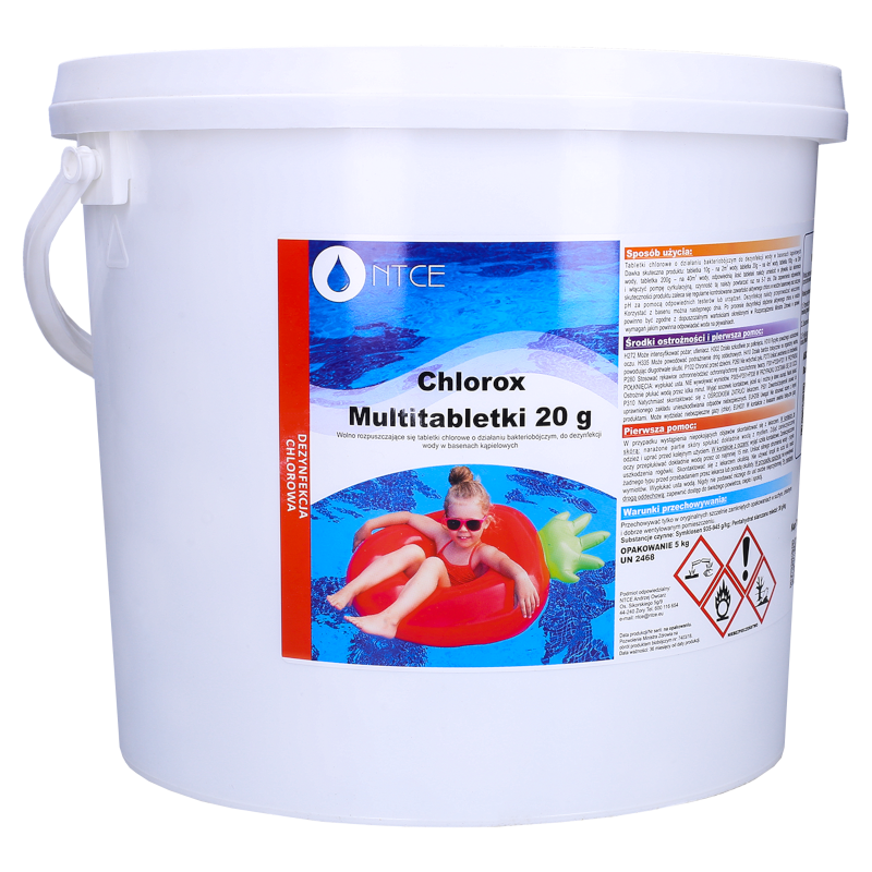 Multitabletki chlorowe, bakteriobójcze do dezynfekcji wody basenowej NTCE Chlorox 20 g - opak. 5 kg