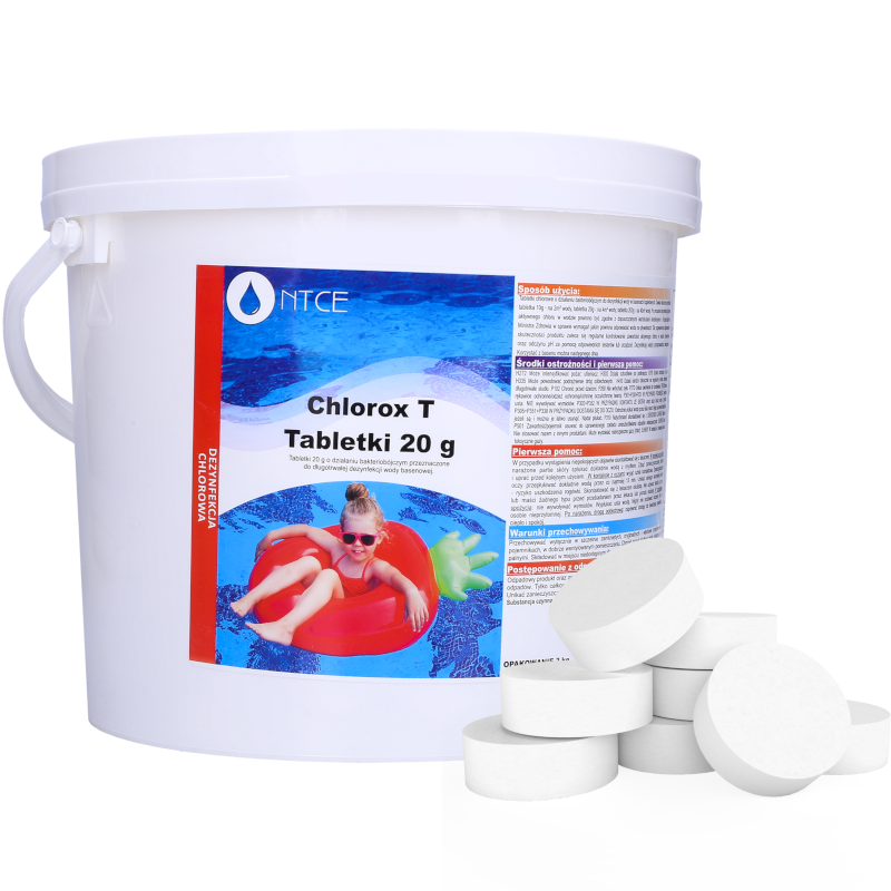 Tabletki chlorowe, bakteriobójcze do dezynfekcji wody basenowej NTCE Chlorox T 20 g - opak. 3 kg