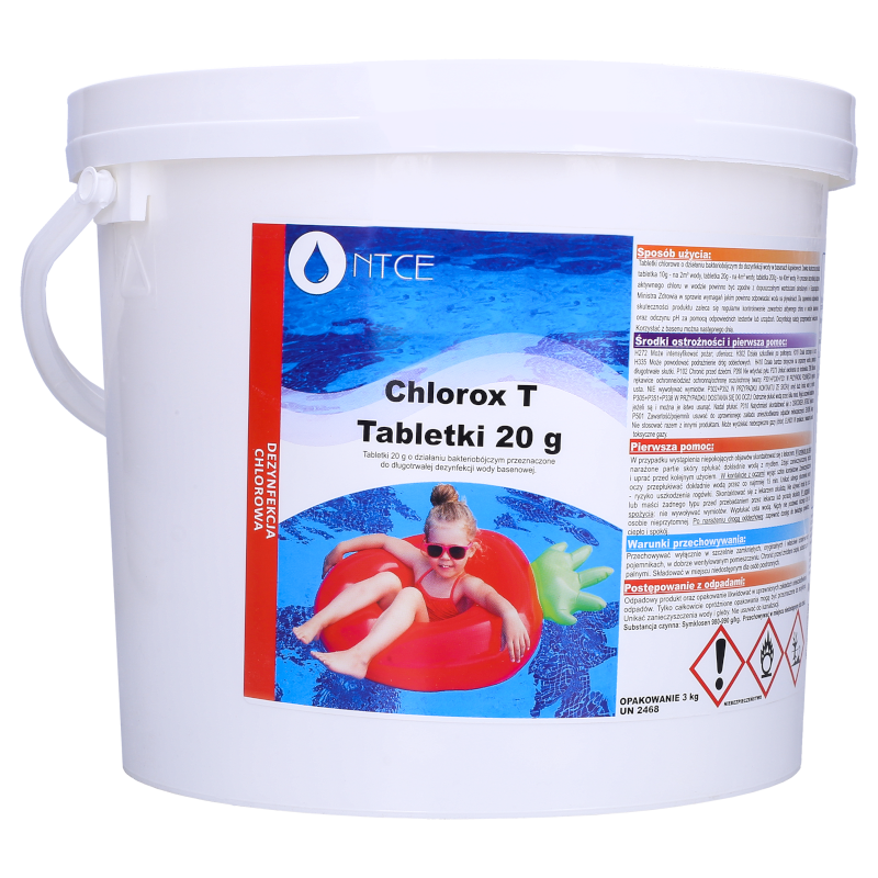 Tabletki chlorowe, bakteriobójcze do dezynfekcji wody basenowej NTCE Chlorox T 20 g - opak. 3 kg