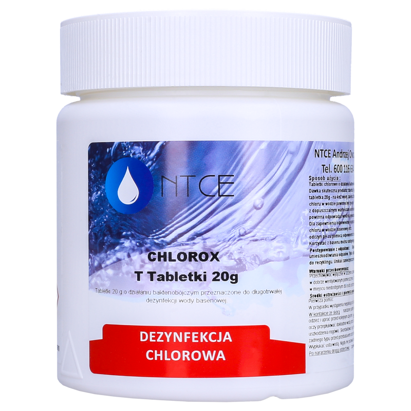 Tabletki chlorowe, bakteriobójcze do dezynfekcji wody basenowej NTCE Chlorox T 20 g - opak. 500 g