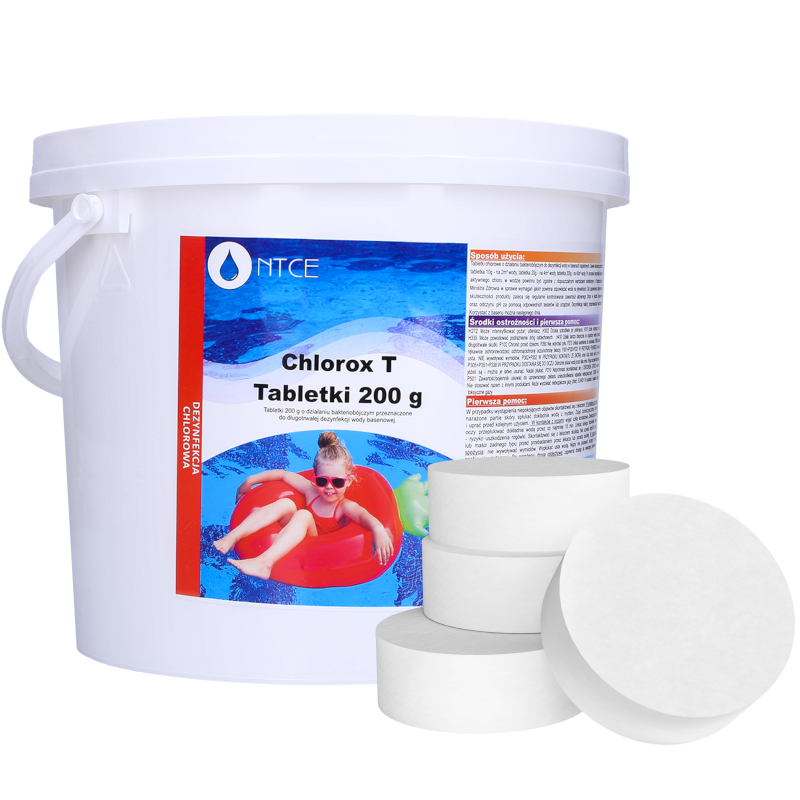 Tabletki chlorowe, bakteriobójcze do dezynfekcji wody basenowej NTCE Chlorox T 200 g - opak. 3 kg