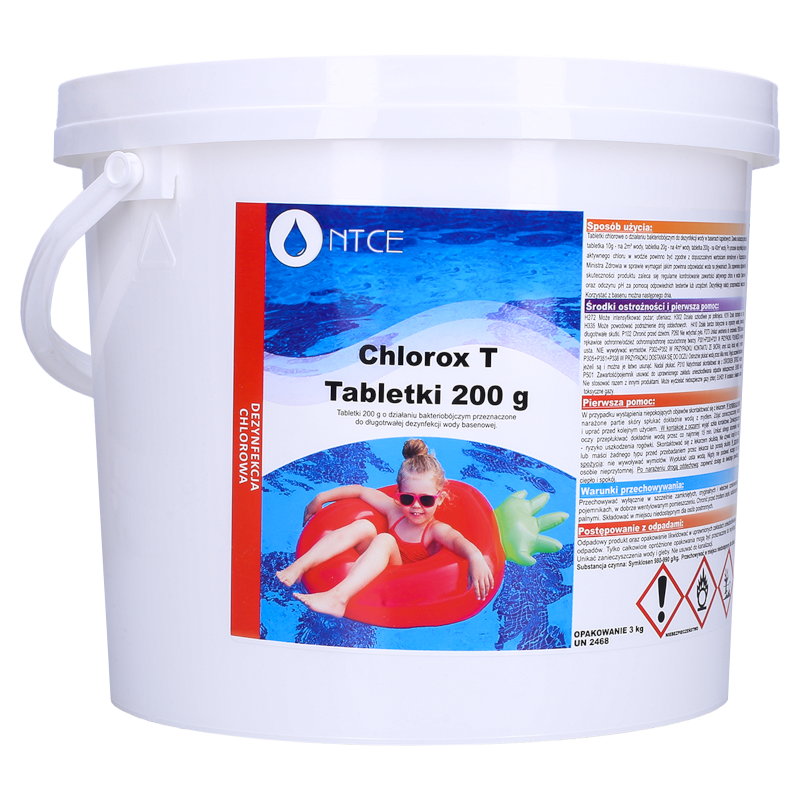 Tabletki chlorowe, bakteriobójcze do dezynfekcji wody basenowej NTCE Chlorox T 200 g - opak. 3 kg