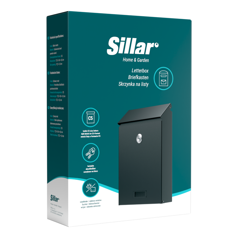 Skrzynka na listy 26x18,3x5,2 cm (C5) czarna Sillar Skrzynka na listy 26x18,3x5,2 cm (C5) czarna Sillar