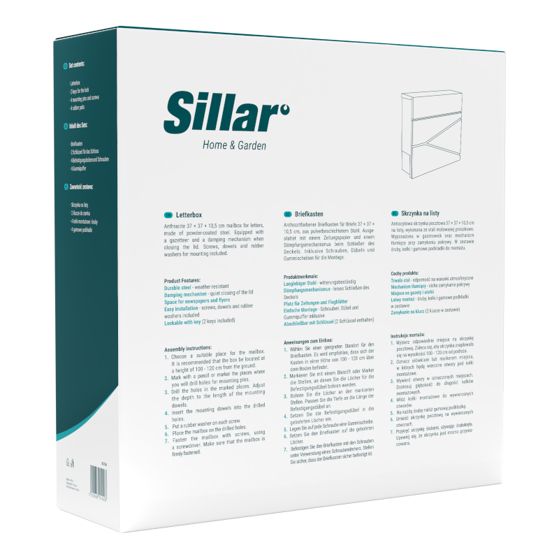 Skrzynka na listy z gazetnikiem 10,5x37x37 cm (A4) antracytowa Sillar Skrzynka na listy z gazetnikiem 10,5x37x37 cm (A4) antracytowa Sillar