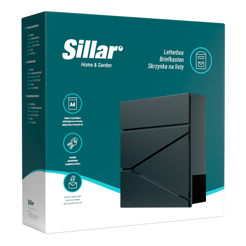 Skrzynka na listy z gazetnikiem 10,5x37x37 cm (A4) antracytowa Sillar Skrzynka na listy z gazetnikiem 10,5x37x37 cm (A4) antracytowa Sillar