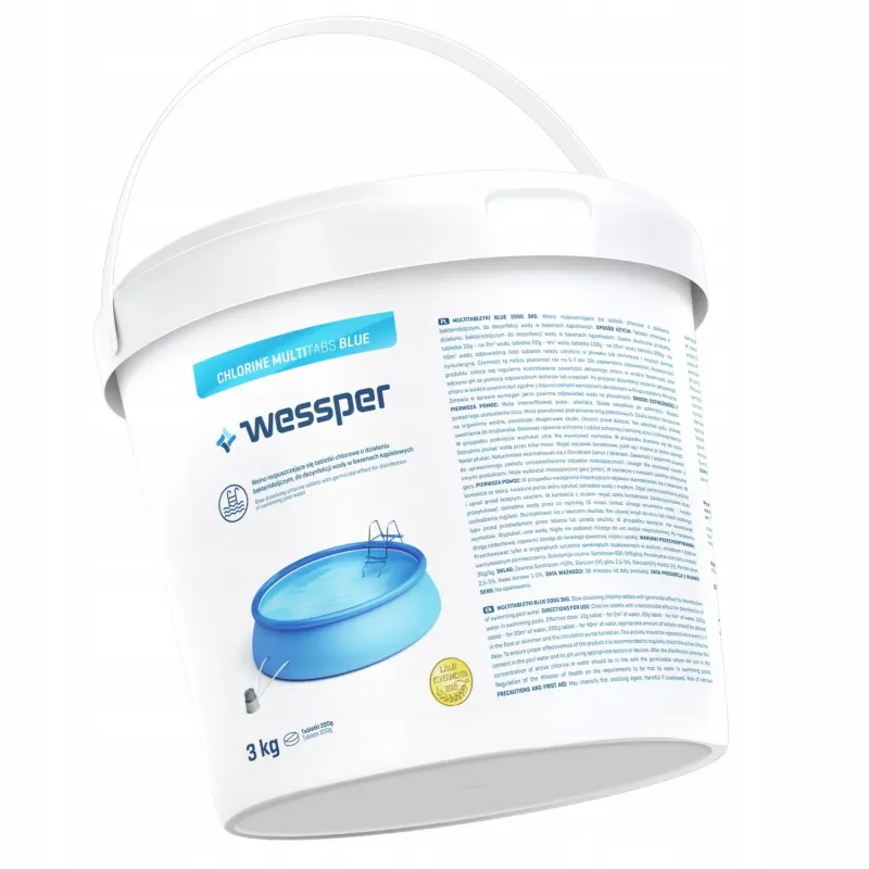 Multitabletki chlorowe z niebieskim kolorantem do dezynfekcji wody basenowej Wessper Chlorine Multitabs Blue 200g - opak. 3 kg