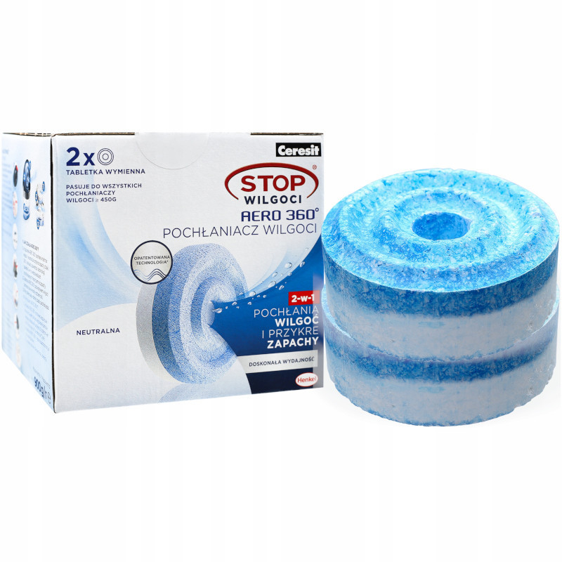 Tabletki do pochłaniacza wilgoci Ceresit Aero 360 - 2x450 g Tabletki do pochłaniacza wilgoci Ceresit Aero 360 - 2x450 g