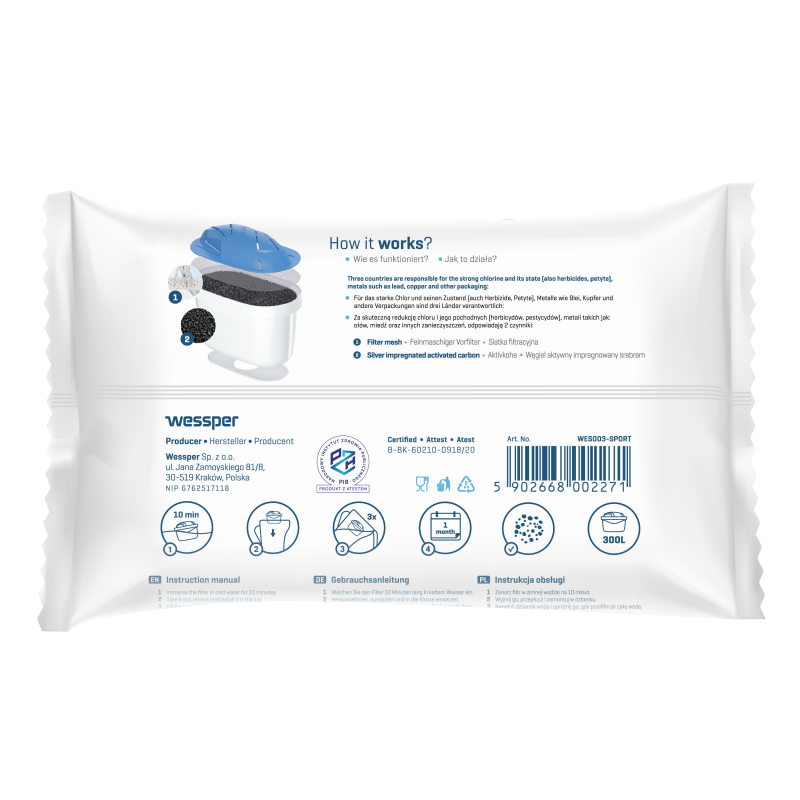 Wkłady filtrujące Wessper Aquamax Sport do dzbanka, dla aktywnych - 6 sztuk Wkłady filtrujące Wessper Aquamax Sport do dzbanka, dla aktywnych - 6 sztuk