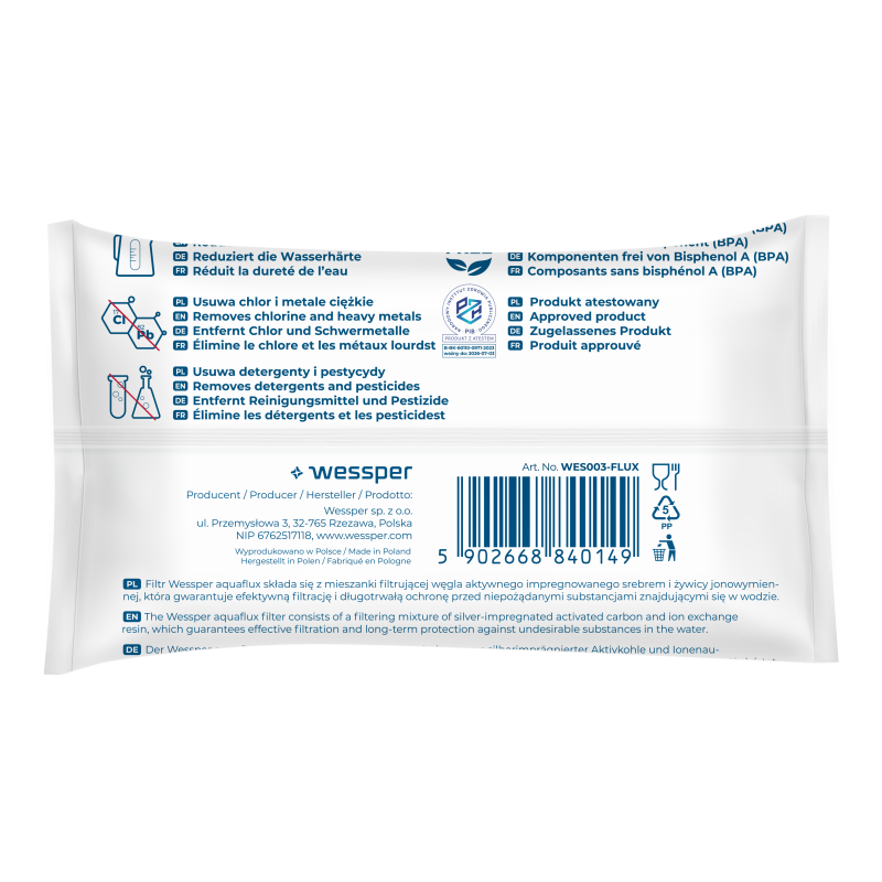 Wkłady filtrujące Wessper Aquaflux do dzbanka - 5 sztuk Wkłady filtrujące Wessper Aquaflux do dzbanka - 5 sztuk