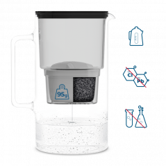 Dzbanek filtrujący szklany Wessper D2 Borosilicate 3 l czarny z filtrem AquaMax Standard
