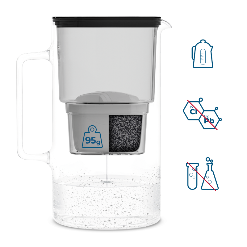 Dzbanek filtrujący szklany Wessper D2 Borosilicate 3 l czarny z filtrem AquaMax Standard Dzbanek filtrujący szklany Wessper D2 Borosilicate 3 l czarny z filtrem AquaMax Standard