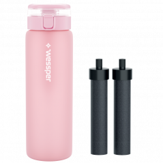 Szklana butelka na wodę Wessper Clarti Glass 680 ml różowa + zestaw 2 filtrów