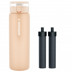 Butelka filtrująca szklana Wessper ActiveMax Clarti Glass beżowa 680 ml w zestawie z 2 filtrami
