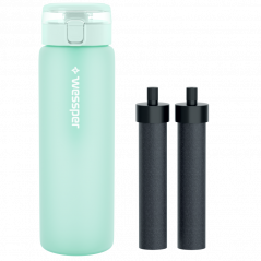 Butelka filtrująca szklana Wessper ActiveMax Clarti Glass miętowa 680 ml w zestawie z 2 filtrami