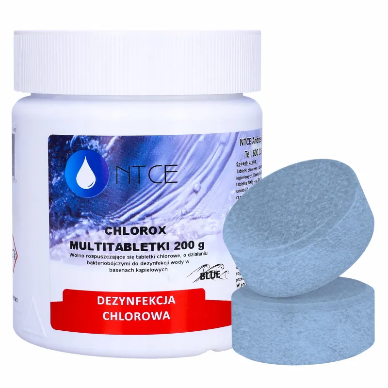 Multitabletki chlorowe z niebieskim kolorantem do dezynfekcji wody basenowej NTCE Chlorox Blue 200 g - opak. 400 g