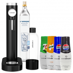 Saturator do wody Wessper S1 Sodamaker czarny w zestawie z 4 syropami SodaStream