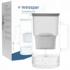 Dzbanek filtrujący szklany Wessper D2 Borosilicate 3 l szary w zestawie z dodatkowym filtrem Wessper Aquamax
