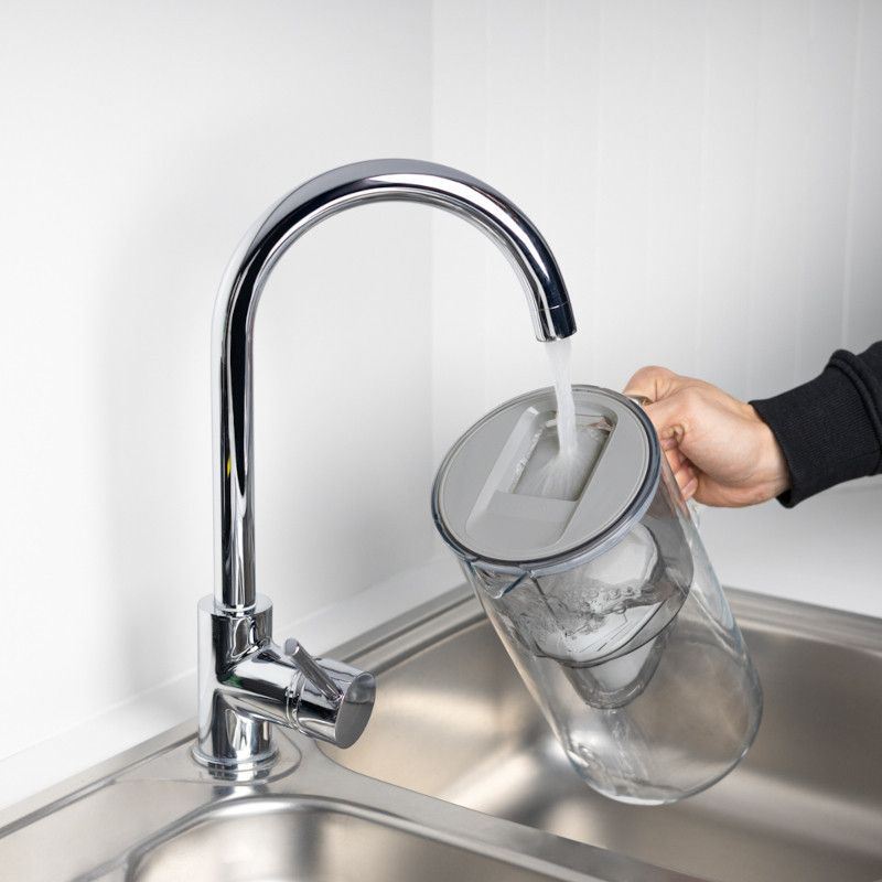 Dzbanek filtrujący szklany Wessper D2 Borosilicate 3 l szary w zestawie z dodatkowym filtrem Wessper Aquamax
