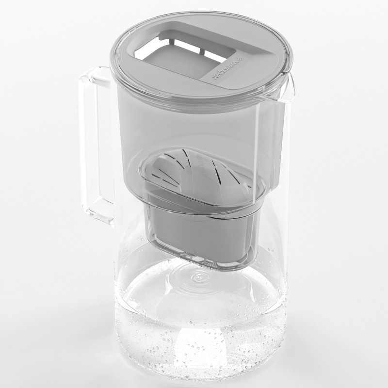 Dzbanek filtrujący szklany Wessper D2 Borosilicate 3 l szary w zestawie z dodatkowym filtrem Wessper Aquamax