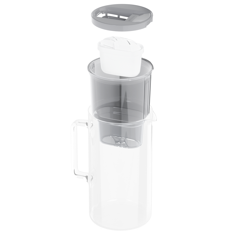 Dzbanek filtrujący szklany Wessper D2 Borosilicate 3 l szary w zestawie z dodatkowym filtrem Wessper Aquamax