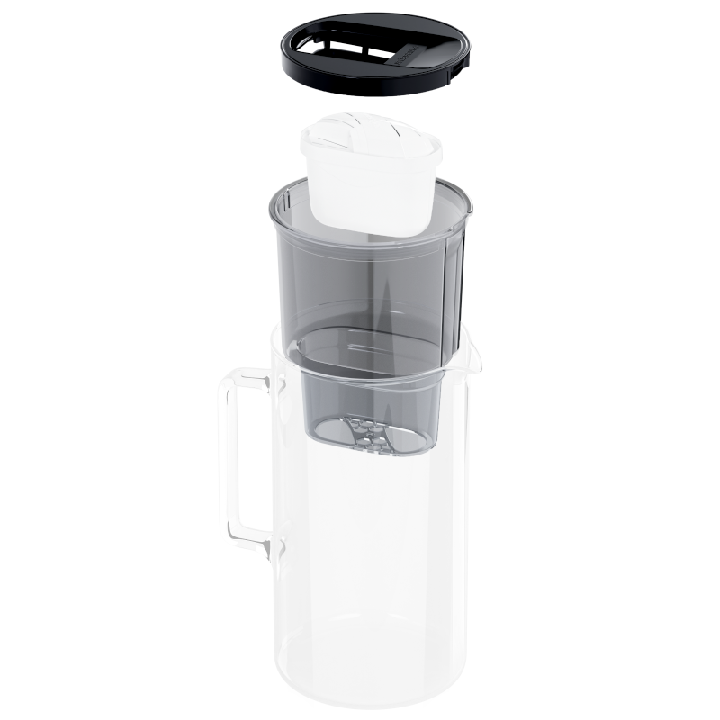 Dzbanek filtrujący szklany Wessper D2 Borosilicate 3 l czarny w zestawie z dodatkowym filtrem Wessper Aquamax
