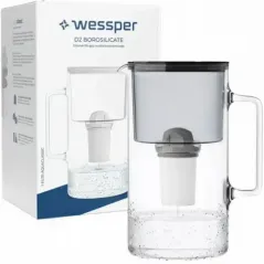 Dzbanek filtrujący szklany Wessper D2 Borosilicate Aquaclassic 3 l czarny w zestawie z 2 filtrami Aquaclassic