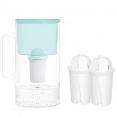 Dzbanek filtrujący szklany Wessper D2 Borosilicate Aquaclassic 3 l miętowy w zestawie z 2 filtrami Aquaclassic