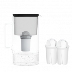 Dzbanek filtrujący szklany Wessper D2 Borosilicate Aquaclassic 3 l czarny w zestawie z 2 filtrami Aquaclassic