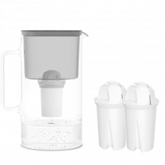 Dzbanek filtrujący szklany Wessper D2 Borosilicate Aquaclassic 3 l szary w zestawie z 2 filtrami Aquaclassic