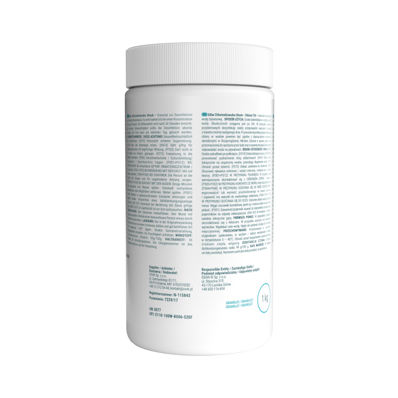 Granulat chlorowy do szokowej dezynfekcji wody basenowej ChlorineGranules Shock Sillar 1kg Granulat chlorowy do szokowej dezynfekcji wody basenowej ChlorineGranules Shock Sillar 1kg