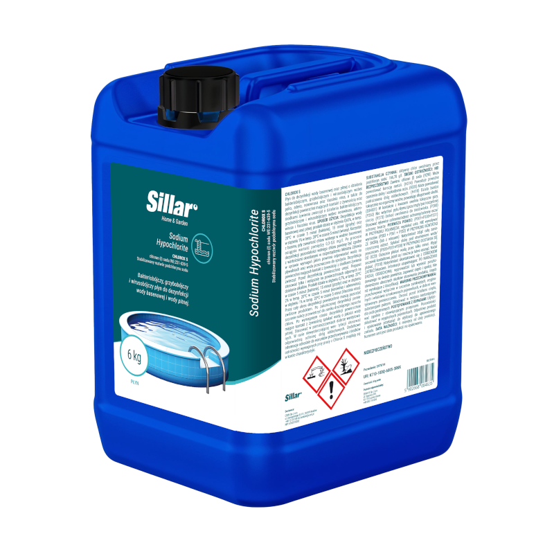 Płyn do dezynfekcji wody basenowej, pitnej oraz powierzchni Sillar Sodium Hypochlorite 6l