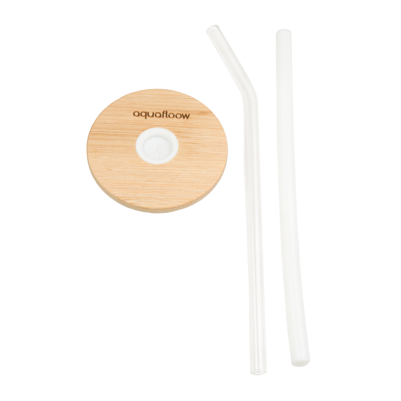 Zestaw 4 szklanek, kubków Aquafloow 500 ml w białym silikonowym etui z 2 słomkami w komplecie Zestaw 4 szklanek, kubków Aquafloow 500 ml w białym silikonowym etui z 2 słomkami w komplecie