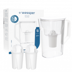 Dzbanek filtrujący Wessper D3 Slim 2,7 l biały z filtrem Aquaclassic w zestawie z 2 filtrami