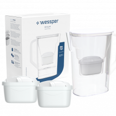 Dzbanek filtrujący Wessper D3 Slim Aquamax 2,7 l biały z filtrem Aquamax w zestawie z 2 filtrami
