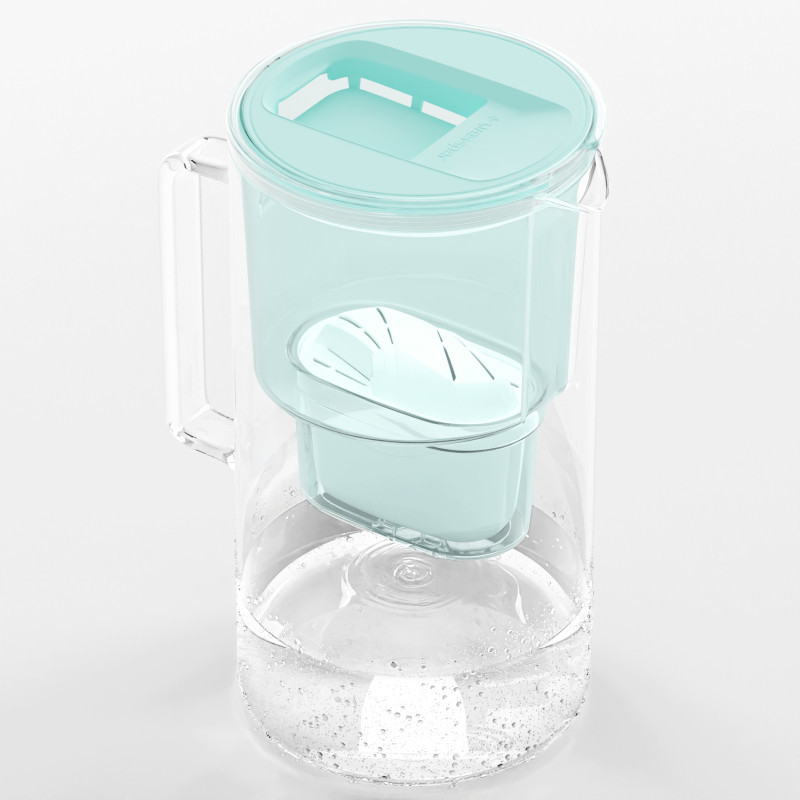 Dzbanek filtrujący szklany Wessper D2 Borosilicate 3 l  miętowy w zestawie z dodatkowym filtrem Wessper Aquamax
