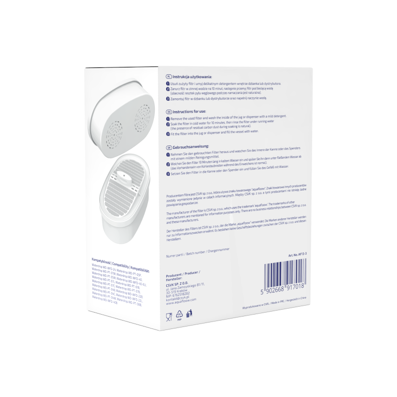 Wkłady filtrujące Aquafloow Aquerpro kompatybilne z dzbankiem i dystrybutorem Waterdrop - 3 szt. Wkłady filtrujące Aquafloow Aquerpro kompatybilne z dzbankiem i dystrybutorem Waterdrop - 3 szt.