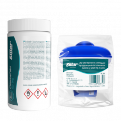 Zestaw Sillar: tabletki chlorowe 1 kg + dozownik basenowy 20 g