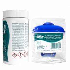 Zestaw Sillar: tabletki chlorowe (niebieskie) 1 kg + dozownik basenowy 20 g