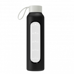 Szklana butelka na wodę 0,5 l Wessper B1 borosilicate Black – szczelna, bez BPA, z miarką