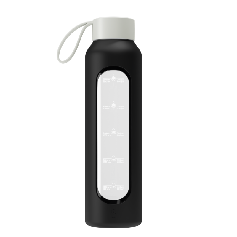 Szklana butelka na wodę 0,5 l Wessper B1 Borosilicate w zestawie z etui silikonowym Black – szczelna, bez BPA, z miarką